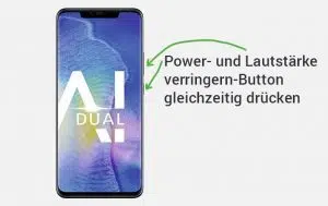 Screenshot Huawei erstellen: Produktbild vom Huawei Mate20 Pro und Pfeile, die zeigen, wo man für einen Screenshot drücken muss