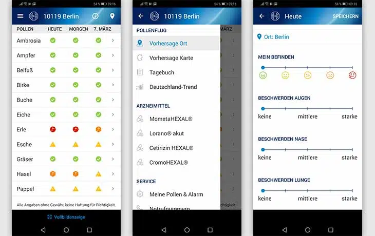Pollenflug-Apps: Screenshot Pollenflug-Vorhersage