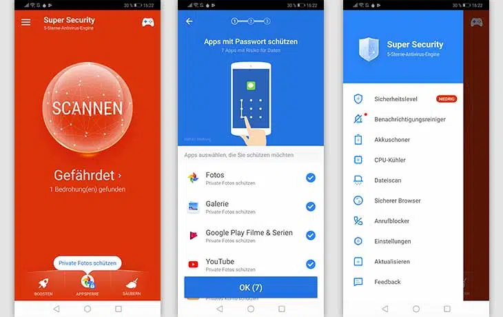 Sicherheits-Apps: Screenshots Virenreiniger