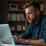 Homme inquiet regardant une alerte de sécurité sur un navigateur web indiquant un site dangereux