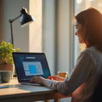 Personne travaillant sur un ordinateur dans un bureau lumineux