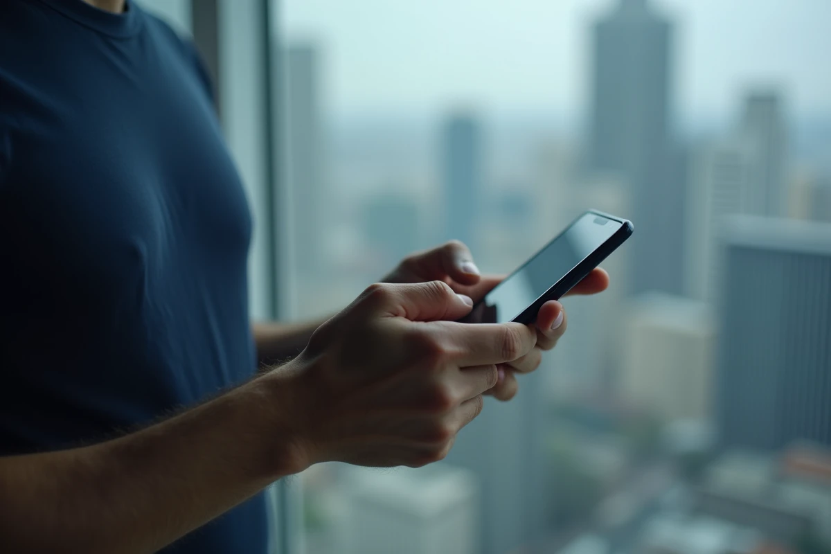 Homme effectuant une capture d'écran sur un Samsung en appuyant sur les boutons physiques du téléphone