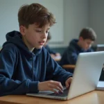 Élève collégien configurant son premier accès ENT Paris Classe Numérique sur un ordinateur portable en salle de classe