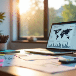 Espace de travail professionnel avec analytics SEO sur ordinateur