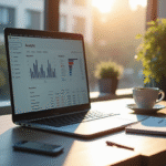 Espace de travail professionnel avec ordinateur affichant des analyses SEO