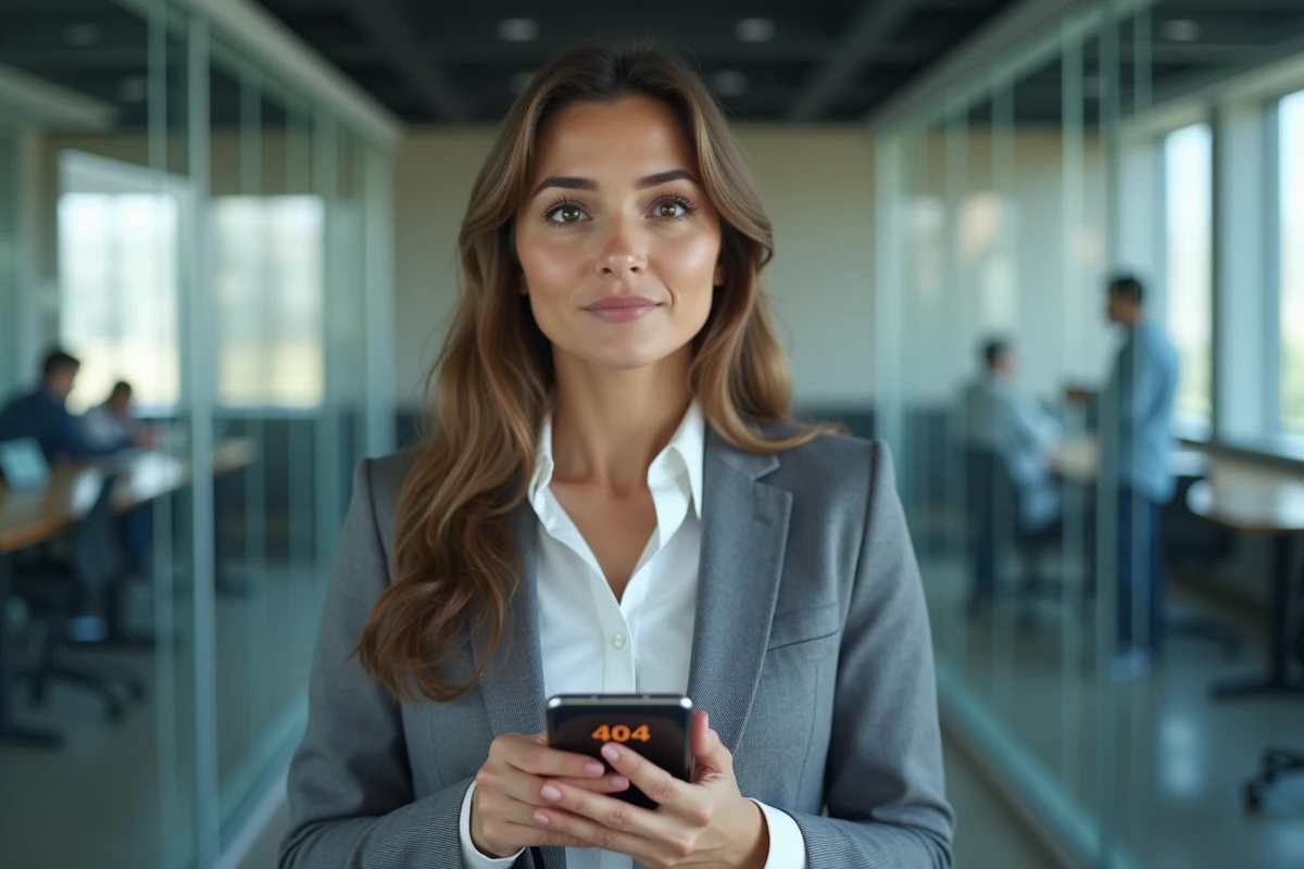 Femme daffaires tenant un smartphone avec erreur 404