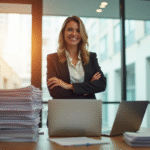Femme d'affaires confiante dans un bureau lumineux