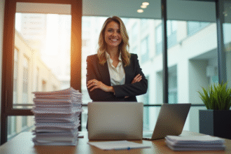 Femme d'affaires confiante dans un bureau lumineux