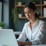 Femme professionnelle analysant des données sur un ordinateur