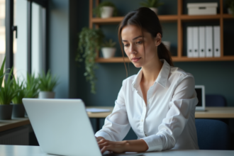 Femme professionnelle analysant des données sur un ordinateur