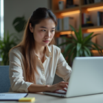 Jeune femme professionnelle analysant des statistiques web