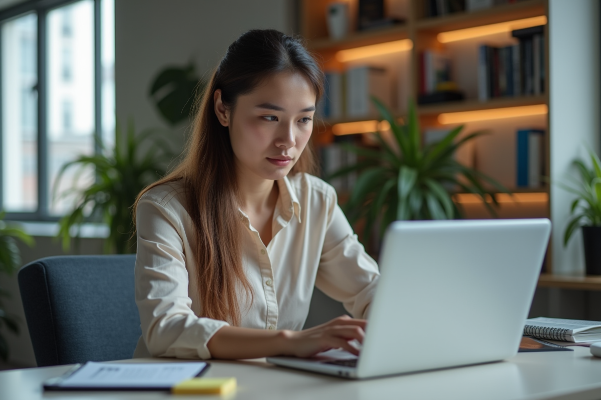 Jeune femme professionnelle analysant des statistiques web
