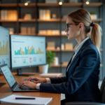 Femme d'affaires analysant des données ecommerce modernes