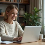 Femme dans son bureau à domicile vérifiant ses emails