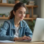 Femme en bureau moderne configure ses emails