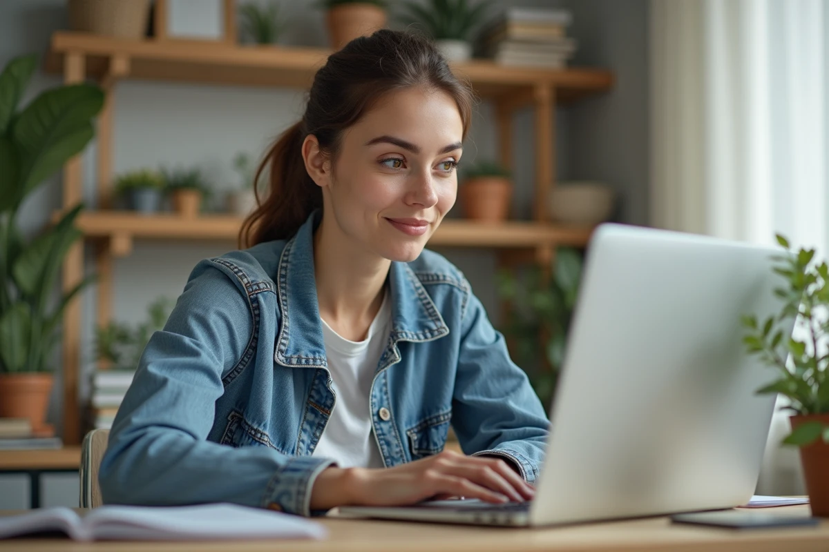 Femme en bureau moderne configure ses emails