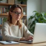 Femme d'âge moyen configure son routeur WiFi à son bureau