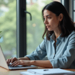 Femme désactivant une campagne Google Ads sur son ordinateur