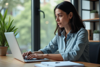 Femme désactivant une campagne Google Ads sur son ordinateur