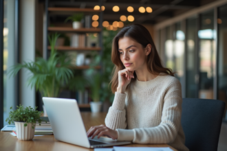 Jeune femme professionnelle analysant des données sur un ordinateur