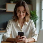 Jeune femme professionnelle configure ses emails au bureau