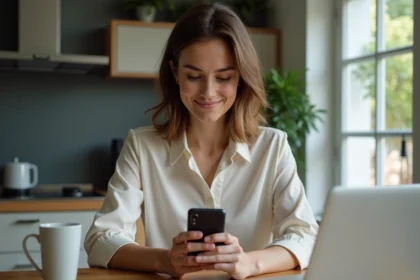 Jeune femme professionnelle configure ses emails au bureau