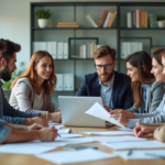 Groupe de professionnels en réunion dans un bureau moderne