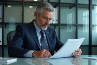 Homme d'affaires en costume dans un bureau moderne