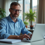 Homme d'âge moyen travaillant à son bureau intérieur