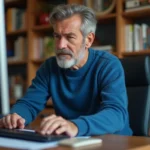 Homme d'âge moyen travaillant sur son ordinateur dans un bureau à domicile