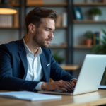 Homme d'affaires en blazer analysant des graphiques au bureau