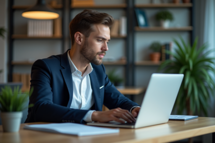 Homme d'affaires en blazer analysant des graphiques au bureau