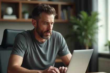 Homme frustré devant une Freebox qui affiche une erreur d'association avec le serveur