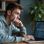 Homme frustré devant un message d'erreur de navigateur bloquant un scanner web epsilon