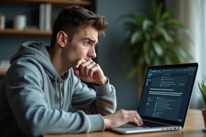 Homme frustré devant un message d'erreur de navigateur bloquant un scanner web epsilon