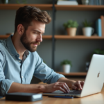 Homme concentré sur son ordinateur dans un bureau moderne
