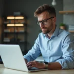 Homme concentré au bureau avec ordinateur moderne