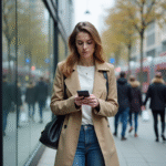 Jeune femme urbaine avec smartphone dans la ville