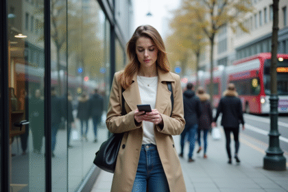 Jeune femme urbaine avec smartphone dans la ville
