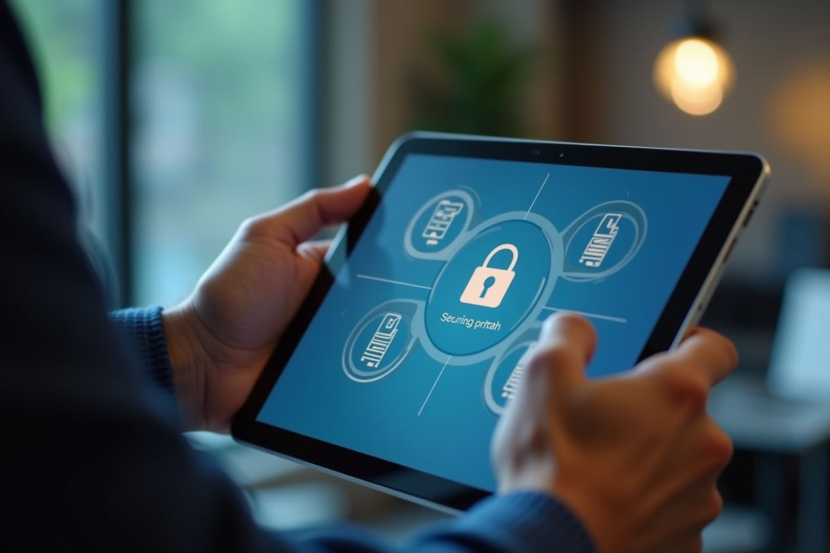 Mains naviguant sur une tablette d un portail RH sécurisé