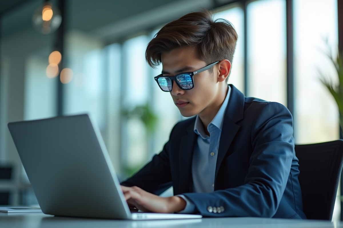 Jeune professionnel en sécurité informatique au bureau