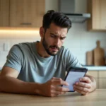 Homme frustré tenant un smartphone affichant une erreur de connexion à l'interface d'administration du routeur 192.168.1.1